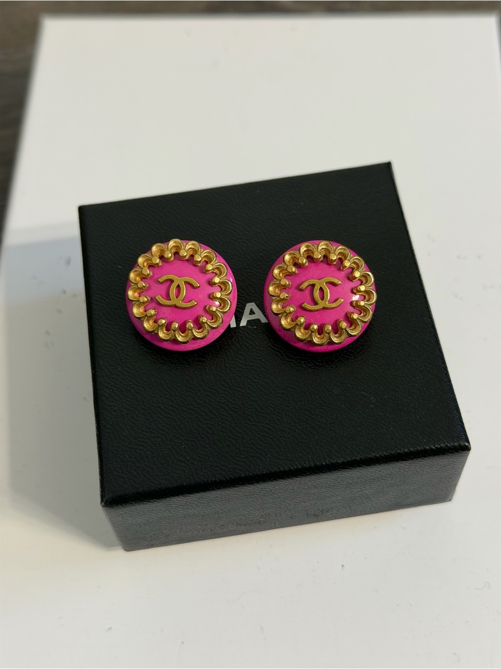 CHANEL Vintage Pink CC Gold Accent Clip On Stud Earrings